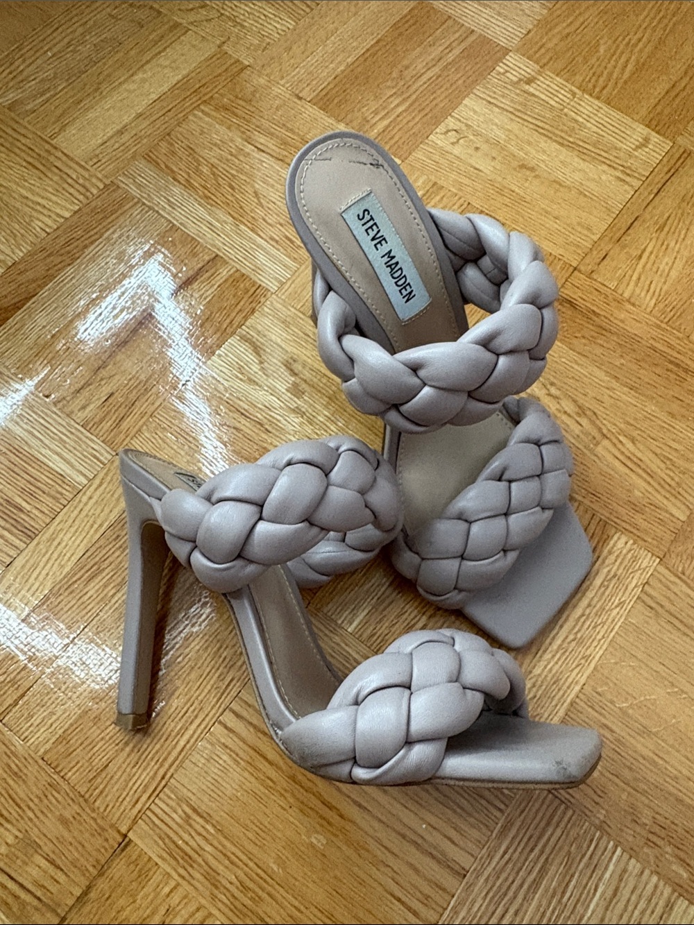 Steve Madden Braided Taupe High Heel Slide Sandals